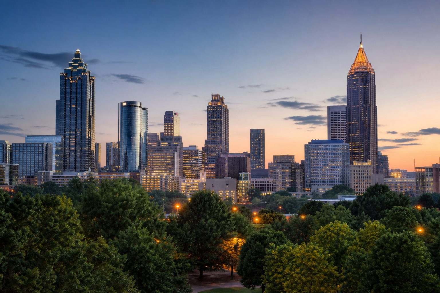 Concept image of the Atlanta, Georgia downtown skyline at dusk